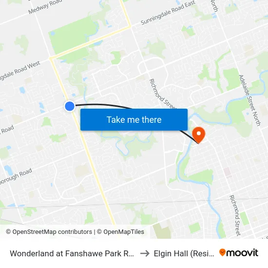 Wonderland at Fanshawe Park Rd Sb - #2983 to Elgin Hall (Residence) map