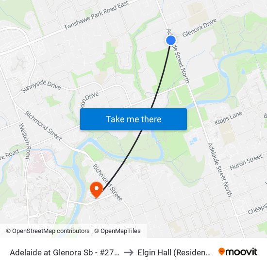 Adelaide at Glenora Sb - #2779 to Elgin Hall (Residence) map
