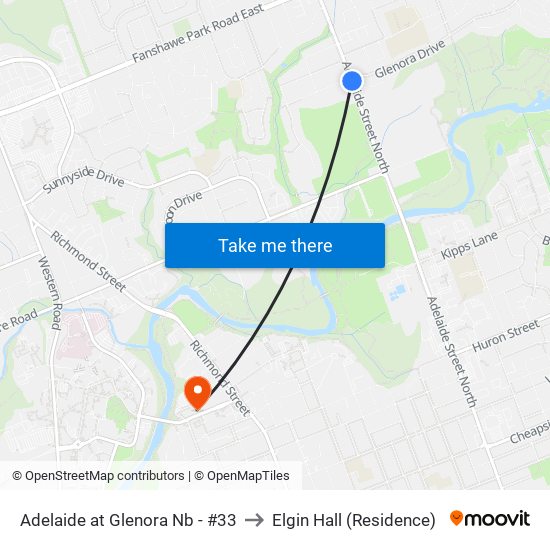 Adelaide at Glenora Nb - #33 to Elgin Hall (Residence) map