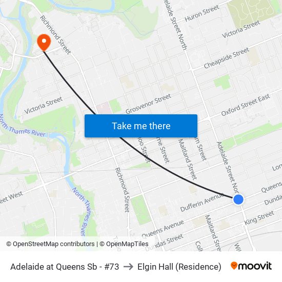 Adelaide at Queens Sb - #73 to Elgin Hall (Residence) map