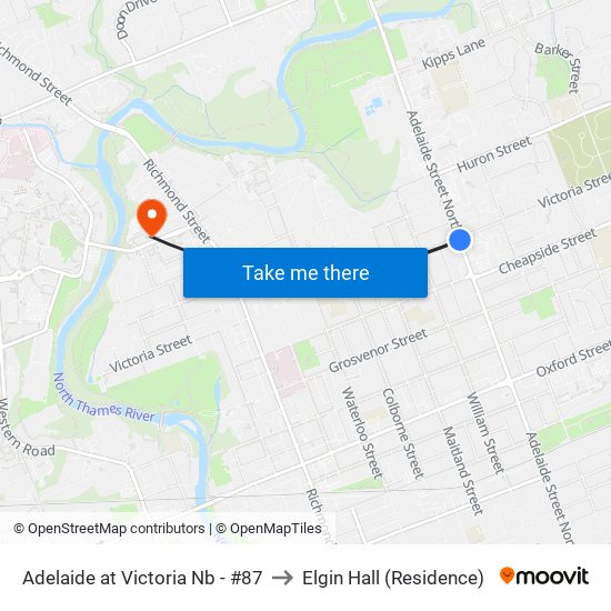 Adelaide at Victoria Nb - #87 to Elgin Hall (Residence) map