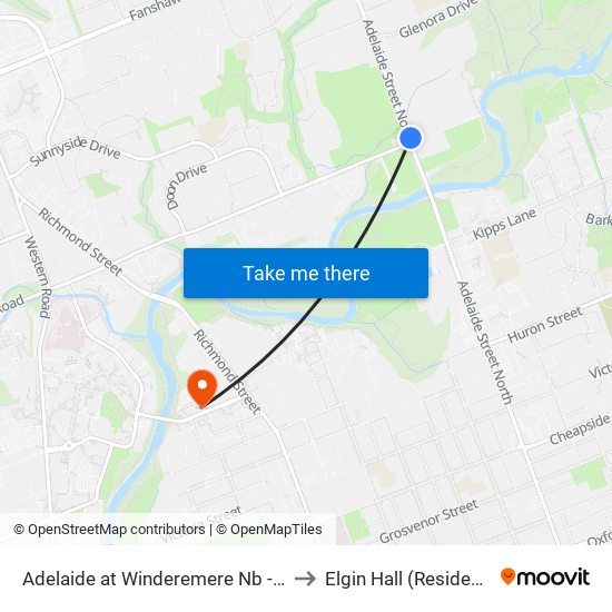 Adelaide at Winderemere Nb - #89 to Elgin Hall (Residence) map