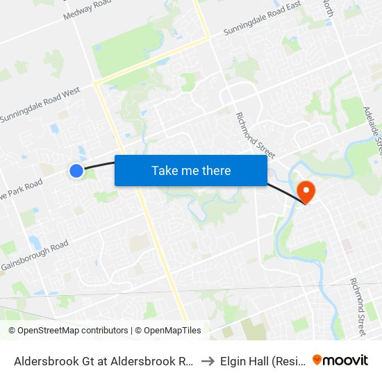 Aldersbrook Gt at Aldersbrook Rd Sb - #2188 to Elgin Hall (Residence) map