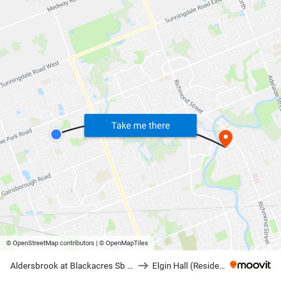 Aldersbrook at Blackacres Sb - #119 to Elgin Hall (Residence) map