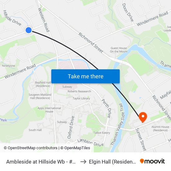 Ambleside at Hillside Wb - #147 to Elgin Hall (Residence) map