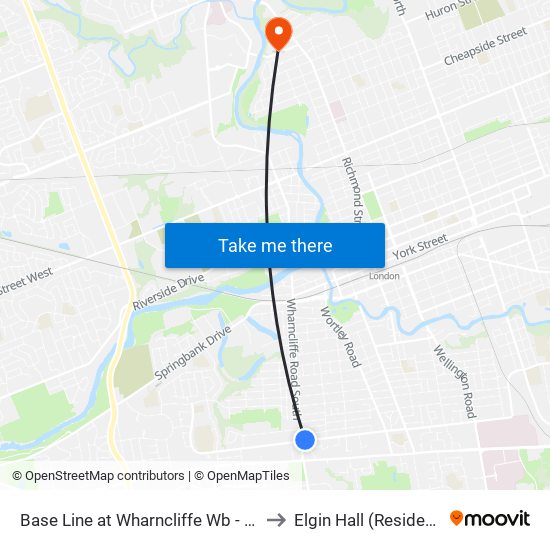 Base Line at Wharncliffe Wb - #216 to Elgin Hall (Residence) map