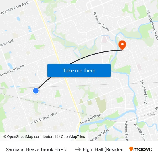 Sarnia at Beaverbrook Eb - #2387 to Elgin Hall (Residence) map