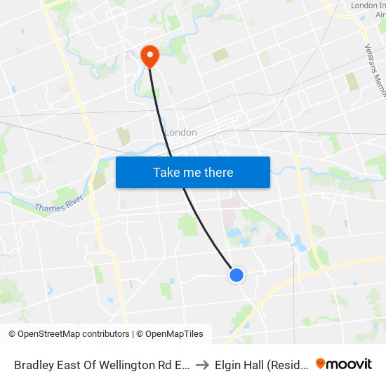 Bradley East Of Wellington Rd Eb - #297 to Elgin Hall (Residence) map