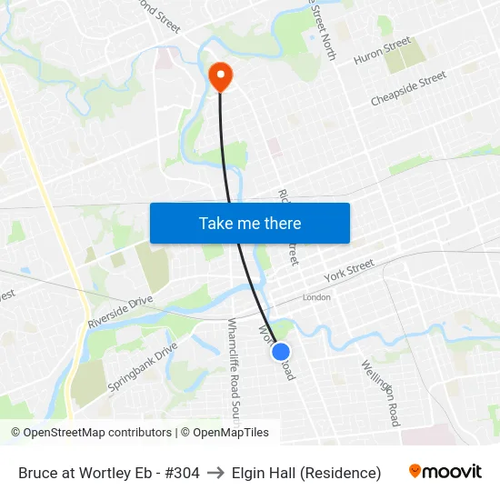 Bruce at Wortley Eb - #304 to Elgin Hall (Residence) map