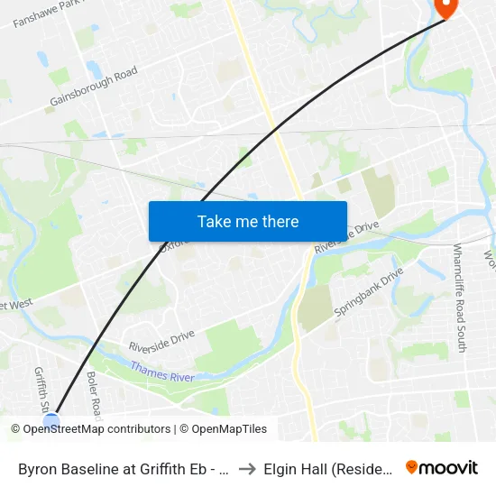 Byron Baseline at Griffith Eb - #318 to Elgin Hall (Residence) map