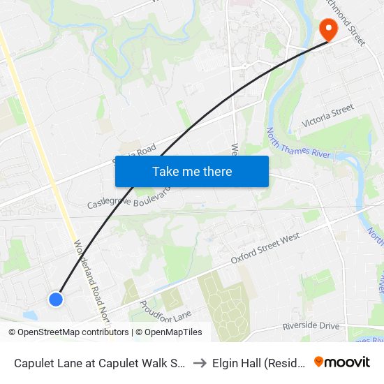 Capulet Lane at Capulet Walk Sb - #322 to Elgin Hall (Residence) map