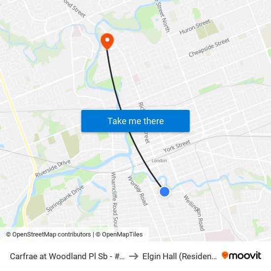 Carfrae at Woodland Pl Sb - #326 to Elgin Hall (Residence) map