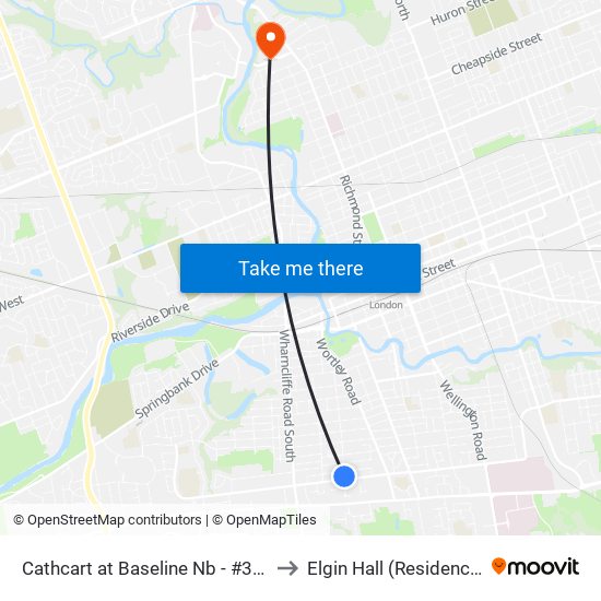 Cathcart at Baseline Nb - #331 to Elgin Hall (Residence) map