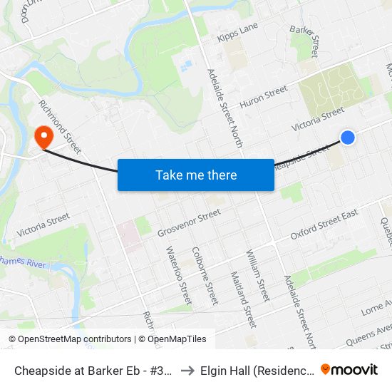 Cheapside at Barker Eb - #348 to Elgin Hall (Residence) map