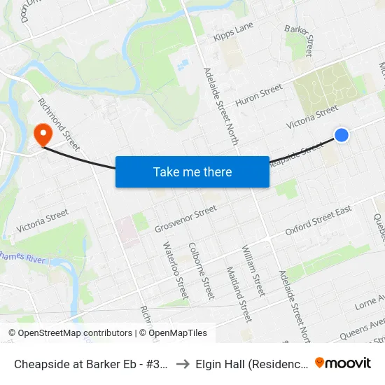 Cheapside at Barker Eb - #348 to Elgin Hall (Residence) map