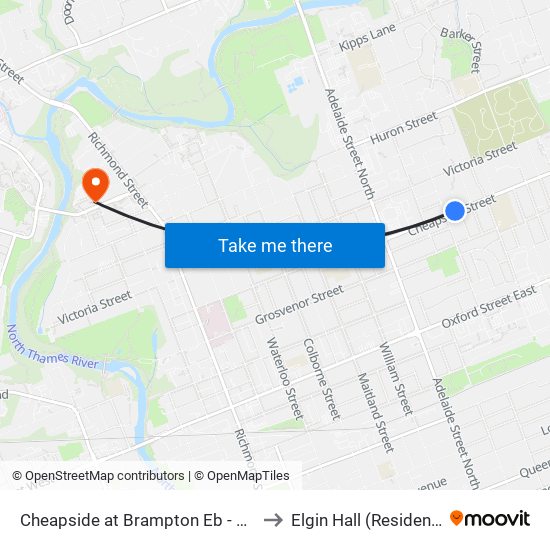 Cheapside at Brampton Eb - #351 to Elgin Hall (Residence) map