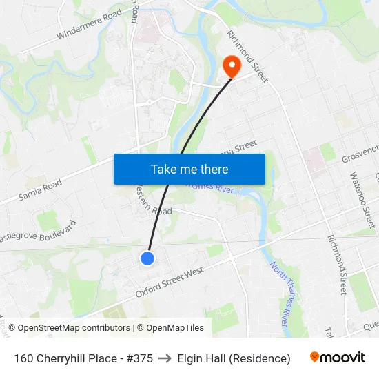 160 Cherryhill Place - #375 to Elgin Hall (Residence) map