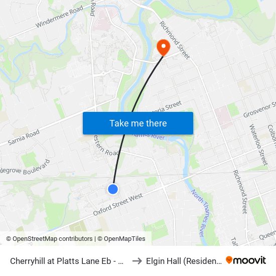 Cherryhill at Platts Lane Eb - #381 to Elgin Hall (Residence) map