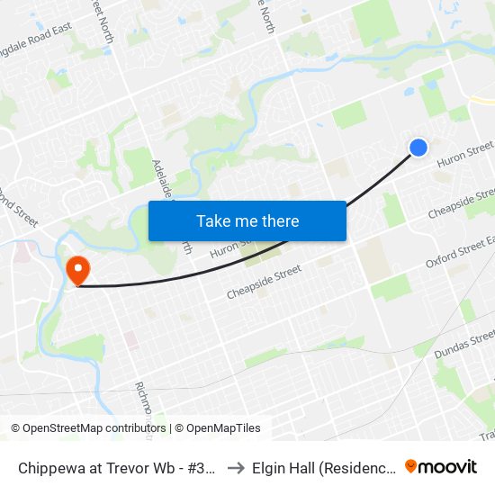 Chippewa at Trevor Wb - #393 to Elgin Hall (Residence) map