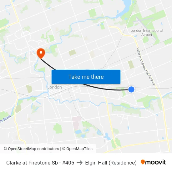 Clarke at Firestone Sb - #405 to Elgin Hall (Residence) map
