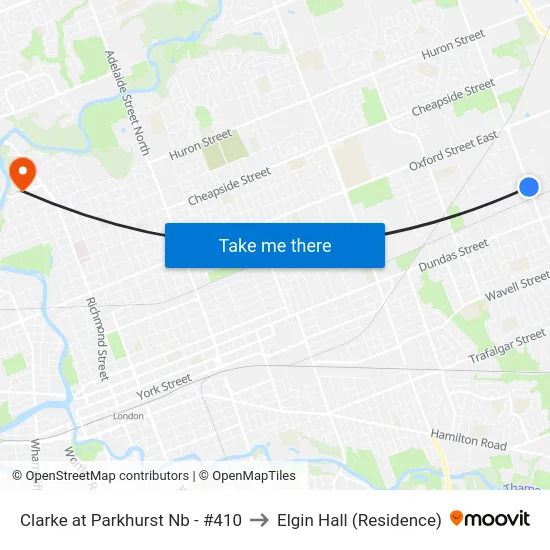 Clarke at Parkhurst Nb - #410 to Elgin Hall (Residence) map