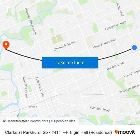 Clarke at Parkhurst Sb - #411 to Elgin Hall (Residence) map