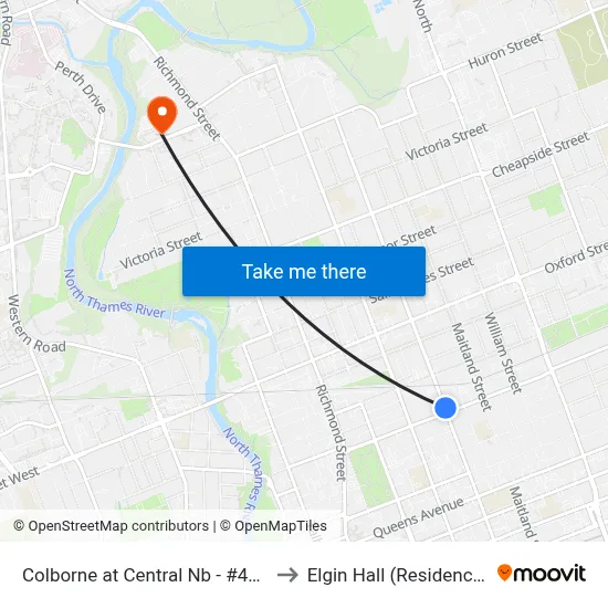 Colborne at Central Nb - #432 to Elgin Hall (Residence) map