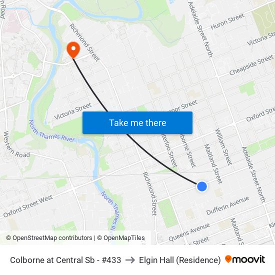 Colborne at Central Sb - #433 to Elgin Hall (Residence) map