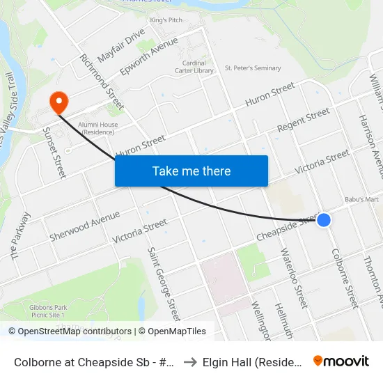 Colborne at Cheapside Sb - #2796 to Elgin Hall (Residence) map