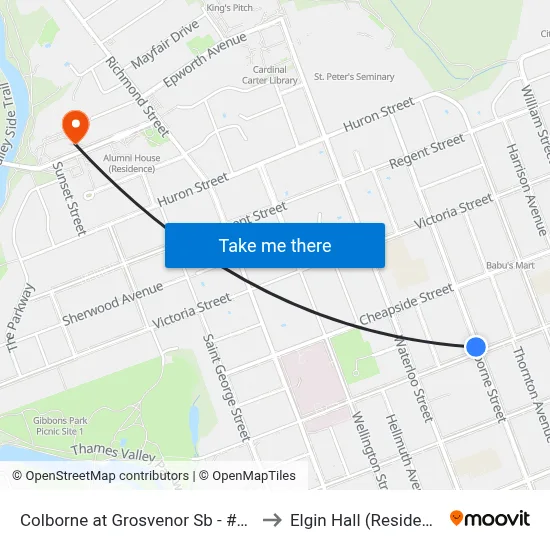 Colborne at Grosvenor Sb - #2797 to Elgin Hall (Residence) map