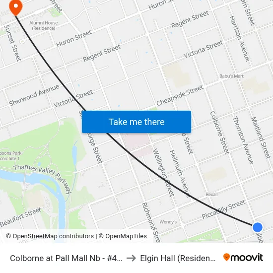 Colborne at Pall Mall Nb - #439 to Elgin Hall (Residence) map