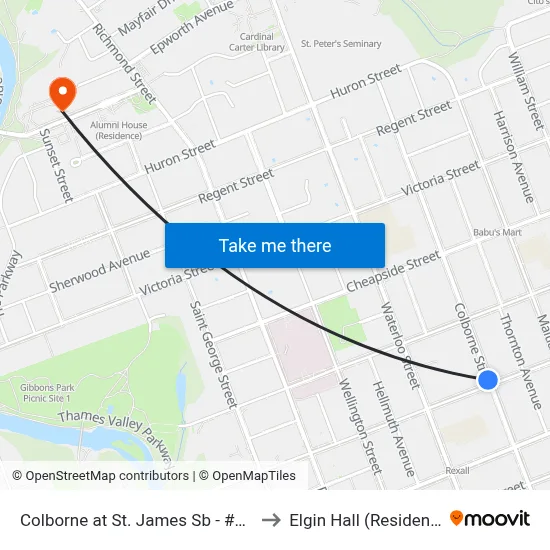 Colborne at St. James Sb - #2801 to Elgin Hall (Residence) map