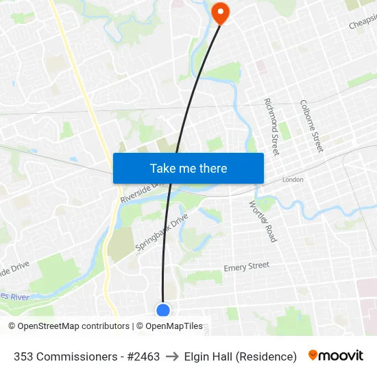 353 Commissioners - #2463 to Elgin Hall (Residence) map
