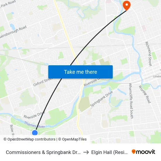 Commissioners & Springbank Dr Wb - #480 to Elgin Hall (Residence) map