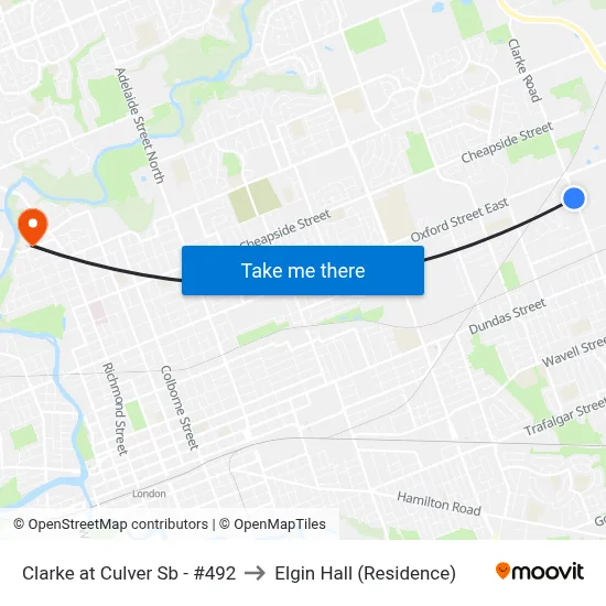 Clarke at Culver Sb - #492 to Elgin Hall (Residence) map