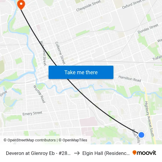 Deveron at Glenroy Eb - #2817 to Elgin Hall (Residence) map