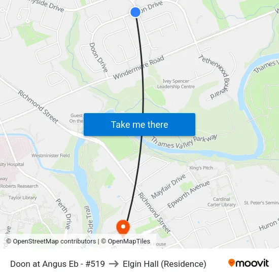 Doon at Angus Eb - #519 to Elgin Hall (Residence) map