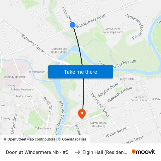 Doon at Windermere Nb - #526 to Elgin Hall (Residence) map