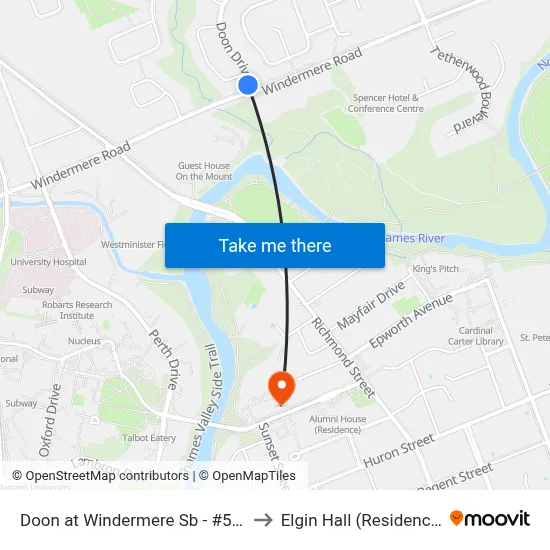 Doon at Windermere Sb - #527 to Elgin Hall (Residence) map