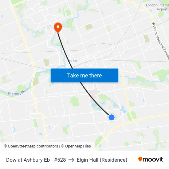 Dow at Ashbury Eb - #528 to Elgin Hall (Residence) map