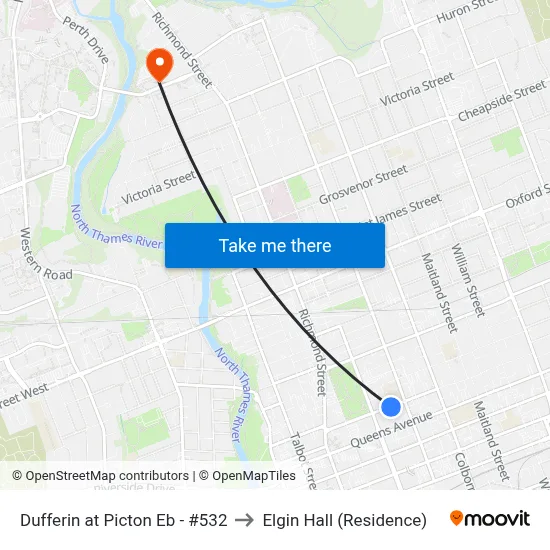Dufferin at Picton Eb - #532 to Elgin Hall (Residence) map