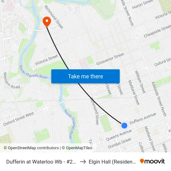 Dufferin at Waterloo Wb - #2218 to Elgin Hall (Residence) map