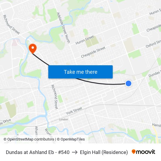 Dundas at Ashland Eb - #540 to Elgin Hall (Residence) map