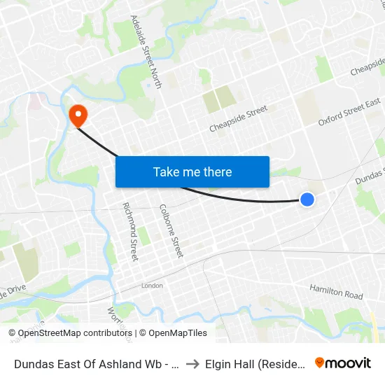 Dundas East Of Ashland Wb - #542 to Elgin Hall (Residence) map