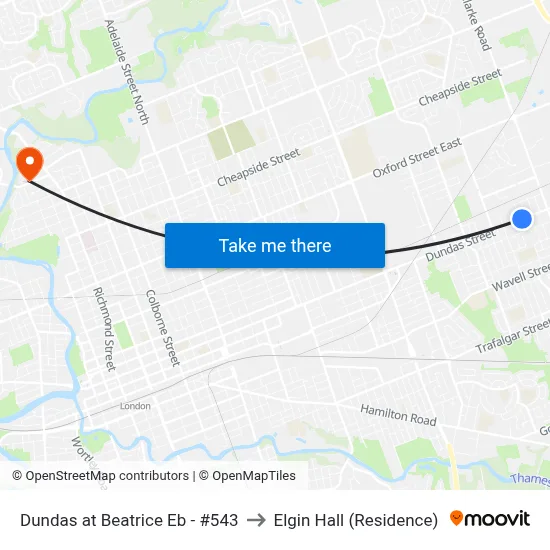 Dundas at Beatrice Eb - #543 to Elgin Hall (Residence) map