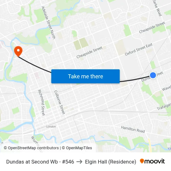 Dundas at Second Wb - #546 to Elgin Hall (Residence) map