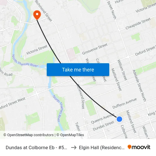 Dundas at Colborne Eb - #552 to Elgin Hall (Residence) map