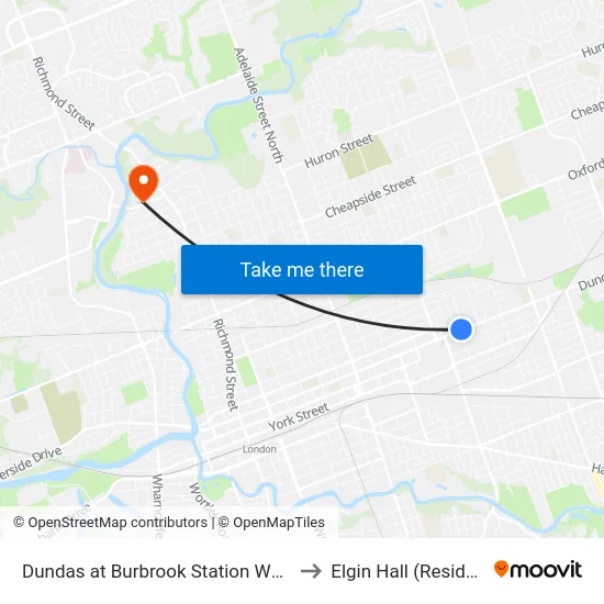 Dundas at Burbrook Station Wb - #554 to Elgin Hall (Residence) map