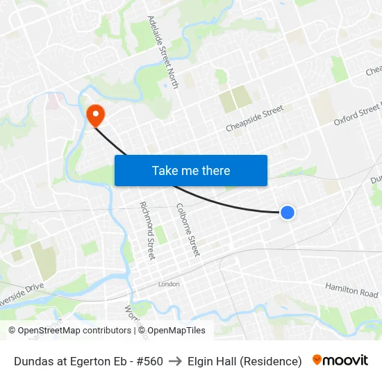 Dundas at Egerton Eb - #560 to Elgin Hall (Residence) map