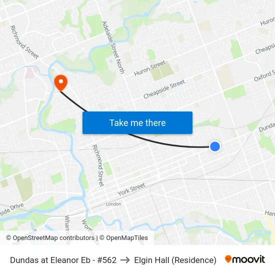 Dundas at Eleanor Eb - #562 to Elgin Hall (Residence) map